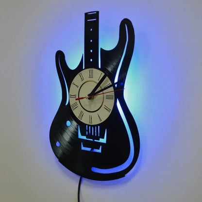 Vinyl Record LED Wall Clock , Music Theme Guitar Clock
