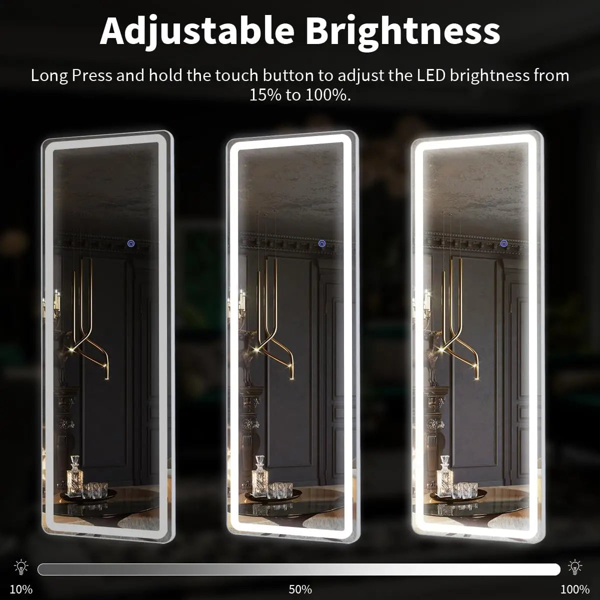 63"x20" Full Length Mirror with Lights, LED Mirror Full Length, Lighted Floor Mirror with Stand.