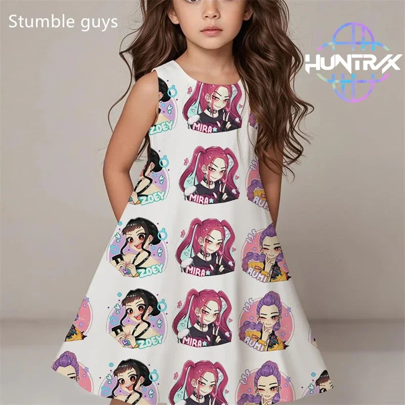 Demon Hunters Summer Dress, Girls Cute Casual Beach Fashion.