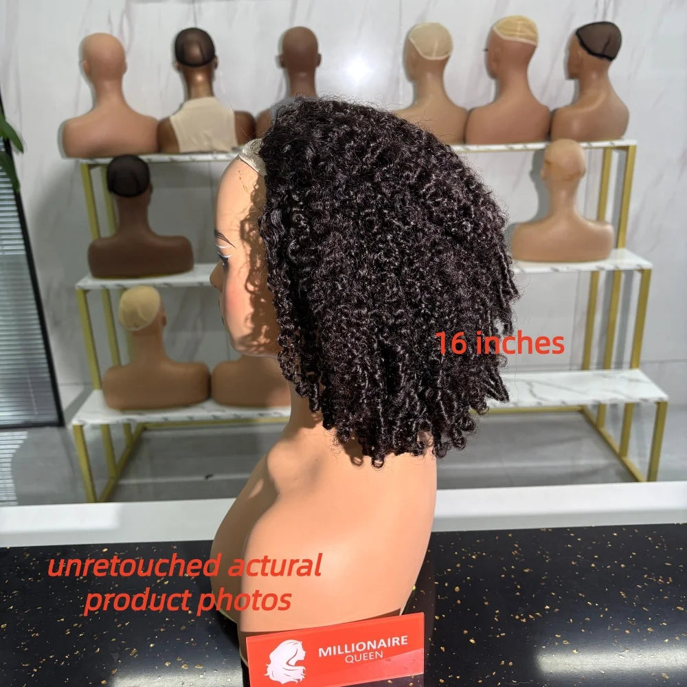 Human Hair Half Wig Kinky Curly Burmese Ready To Wear 3 In 1 Flip Over Natural Black