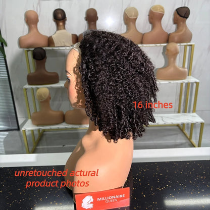 Human Hair Half Wig Kinky Curly Burmese Ready To Wear 3 In 1 Flip Over Natural Black