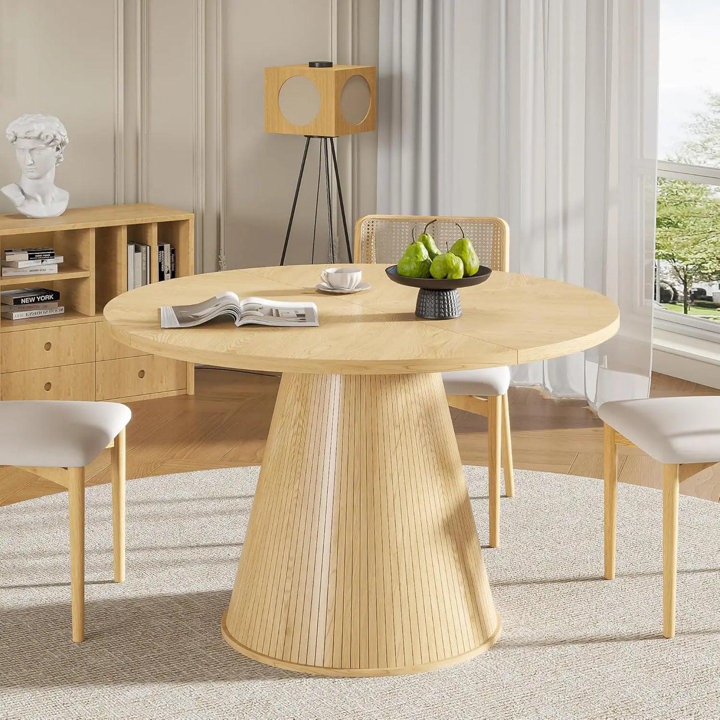 Round Fluted Dining Table for 4, 47 Inch Table for Kitchen