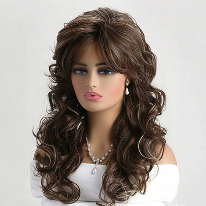 20-inch Women's Fashion, Fluffy Natural Curly Brown, to Golden Gradient Synthetic Wig.
