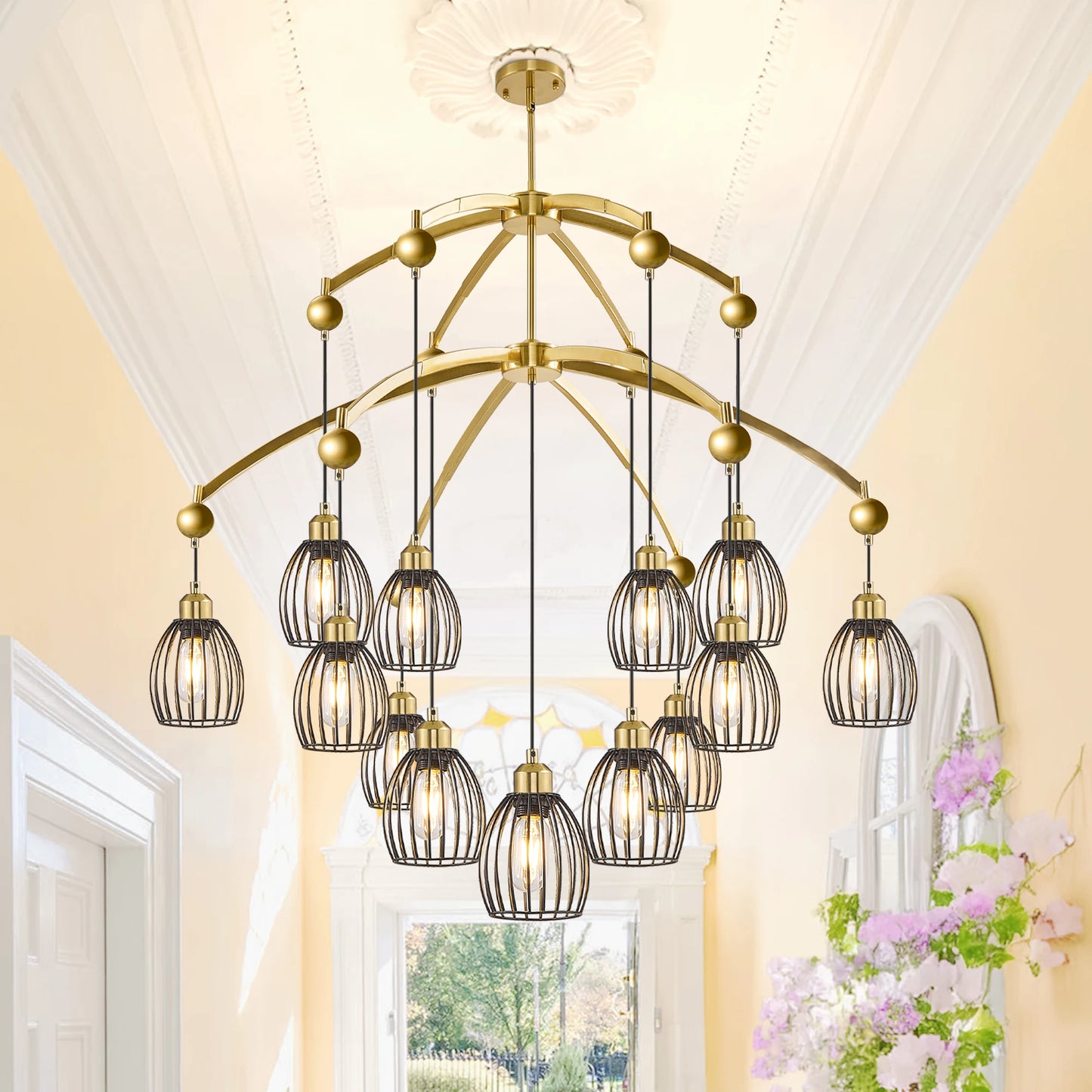 Contemporary Lighting Adjustable Farmhouse Chandelier Black Rope Pendant