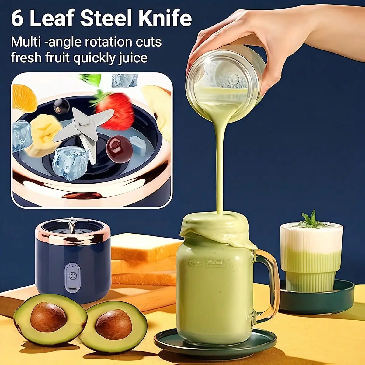 Portable Blender Juicer with Cup - Crush Fruits Veggies for Smoothies.