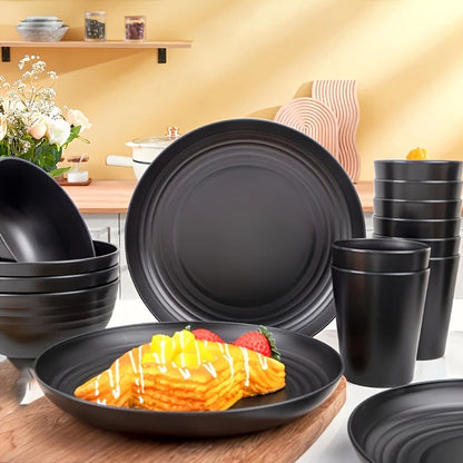 16-PC Unbreakable Plastic Dinnerware Set | Microwave & Dishwasher Safe, Plates Bowls Cups