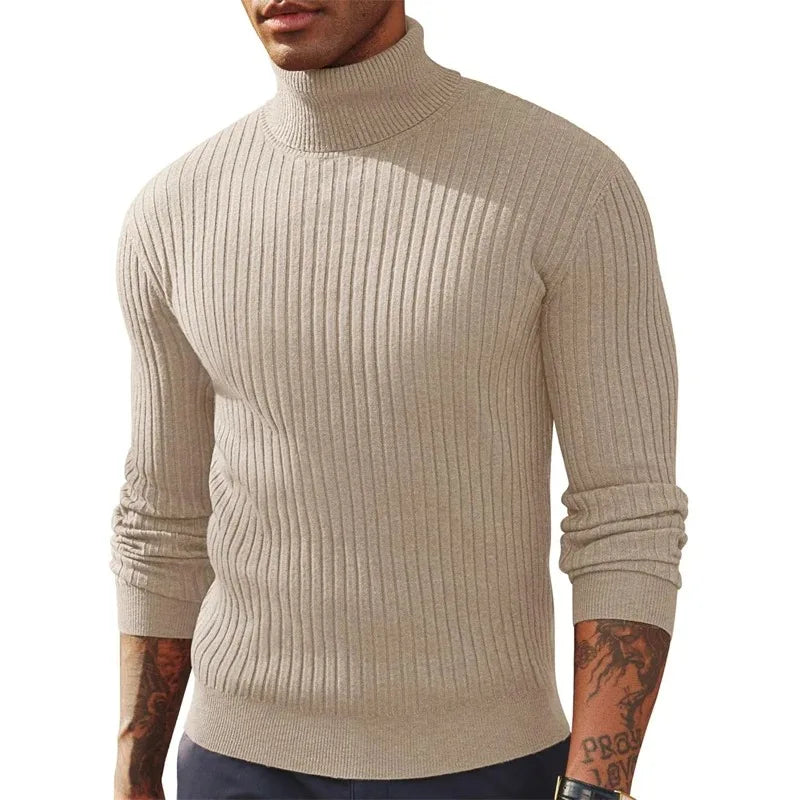 Autumn Men Slim Fit Long Sleeve Turtleneck Sweater Knitted Pullover.