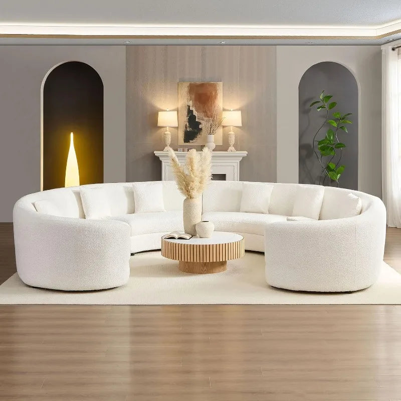 Modern Oversize Curved Sectional Sofa for Living Room Cream-White