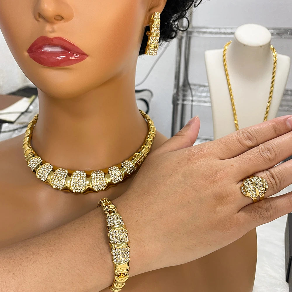 Jewelry Set For Women 18K Gold Plated Luxury Necklace, Earrings, Bracelet, And Ring Set