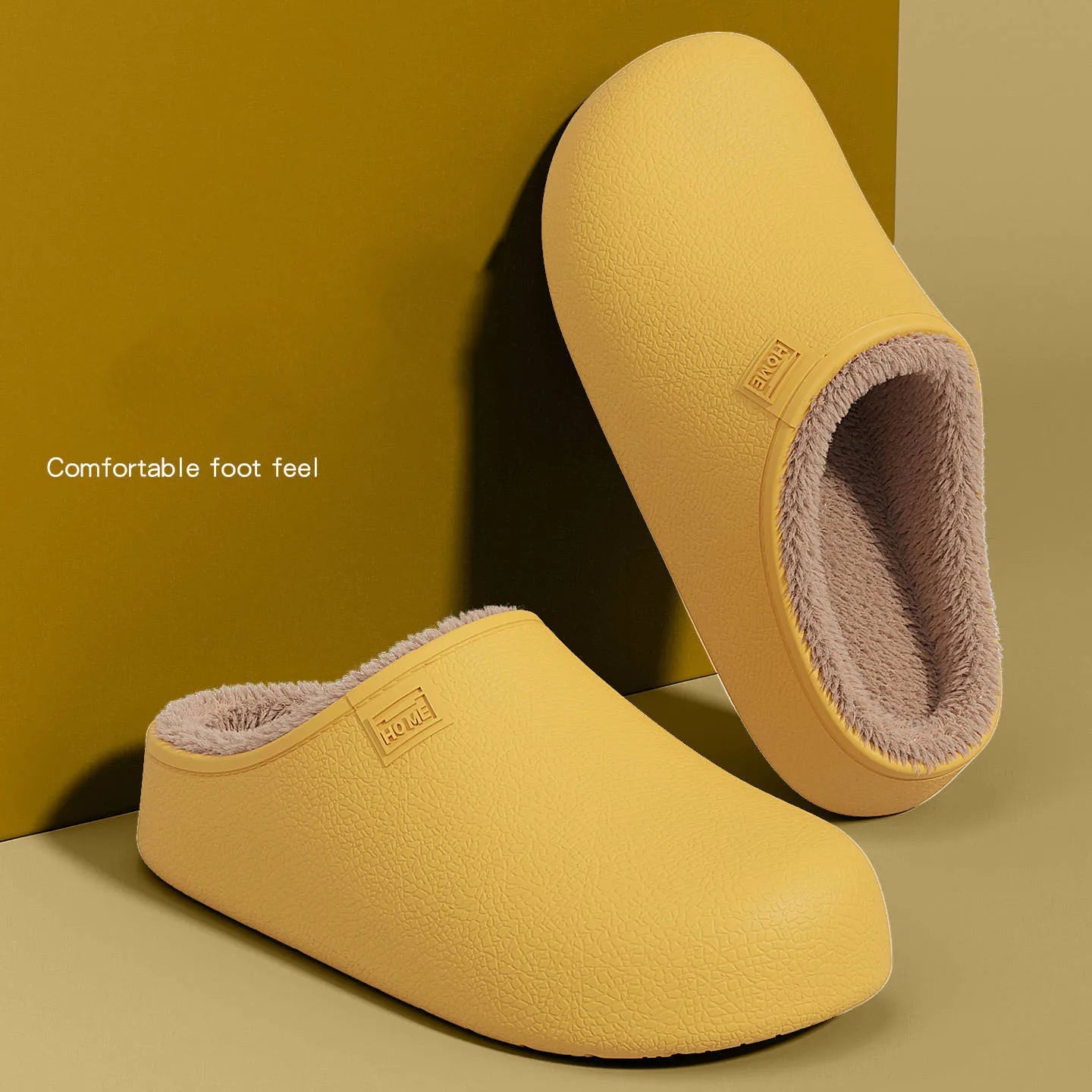 EAV waterproof slippers for autumn and winter, warm and non slip thick soled slippers.