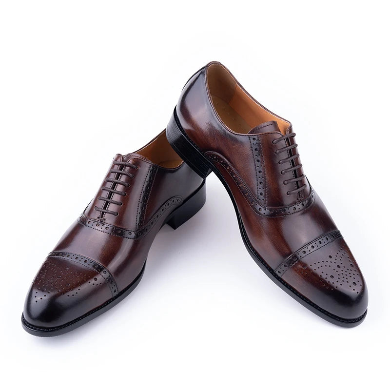 Classic Brogue Shoe Men Business, New Style Genuine Cowhide, Handmade Formal Office, Wedding, Party Dress Shoes.
