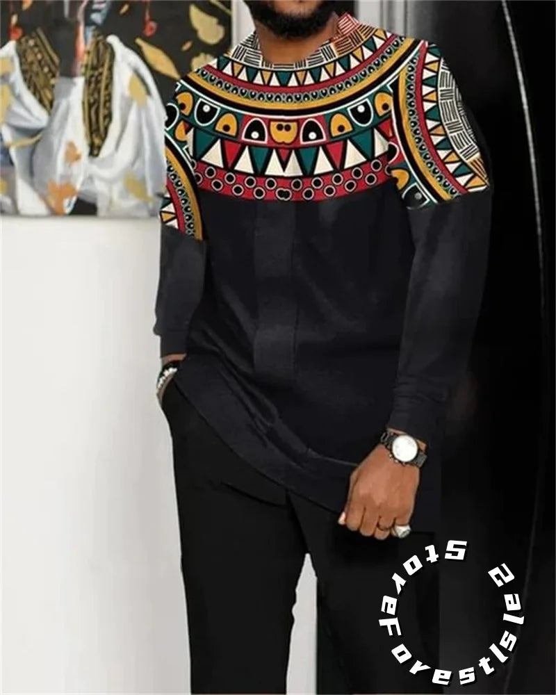 African Clothing Set for Men Casual Walking Suit Over size Streetwear.