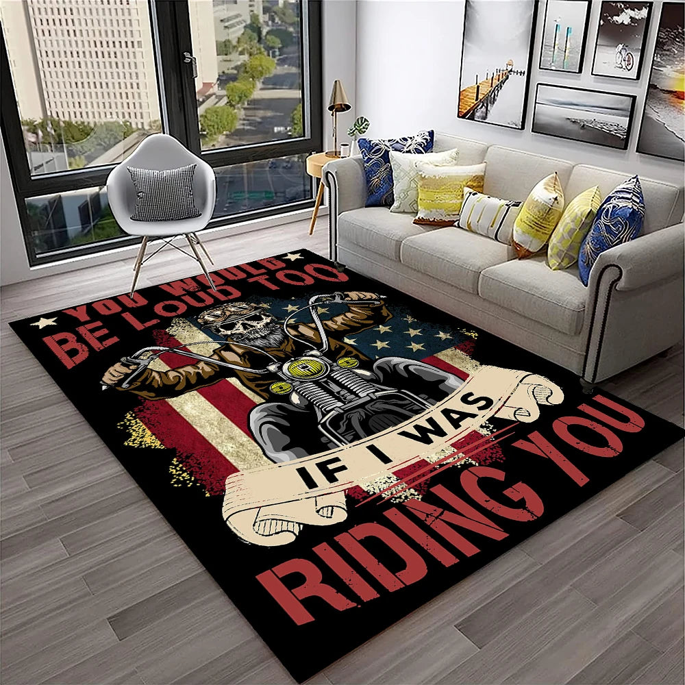 3D Retro Motorcycle Vintage  Rug for Living Room, Bedroom, Playroom Kid Area Rug Non-slip