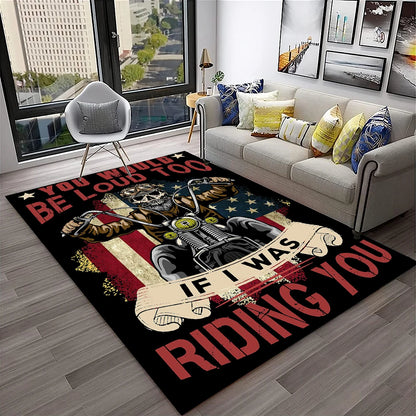 3D Retro Motorcycle Vintage  Rug for Living Room, Bedroom, Playroom Kid Area Rug Non-slip