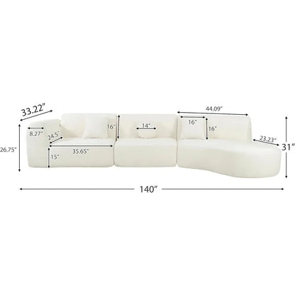 Curved Polyester Sectional Sofa Set, 7 Seat  Chaise Lounge, 3 Pillows, Fully Assembled