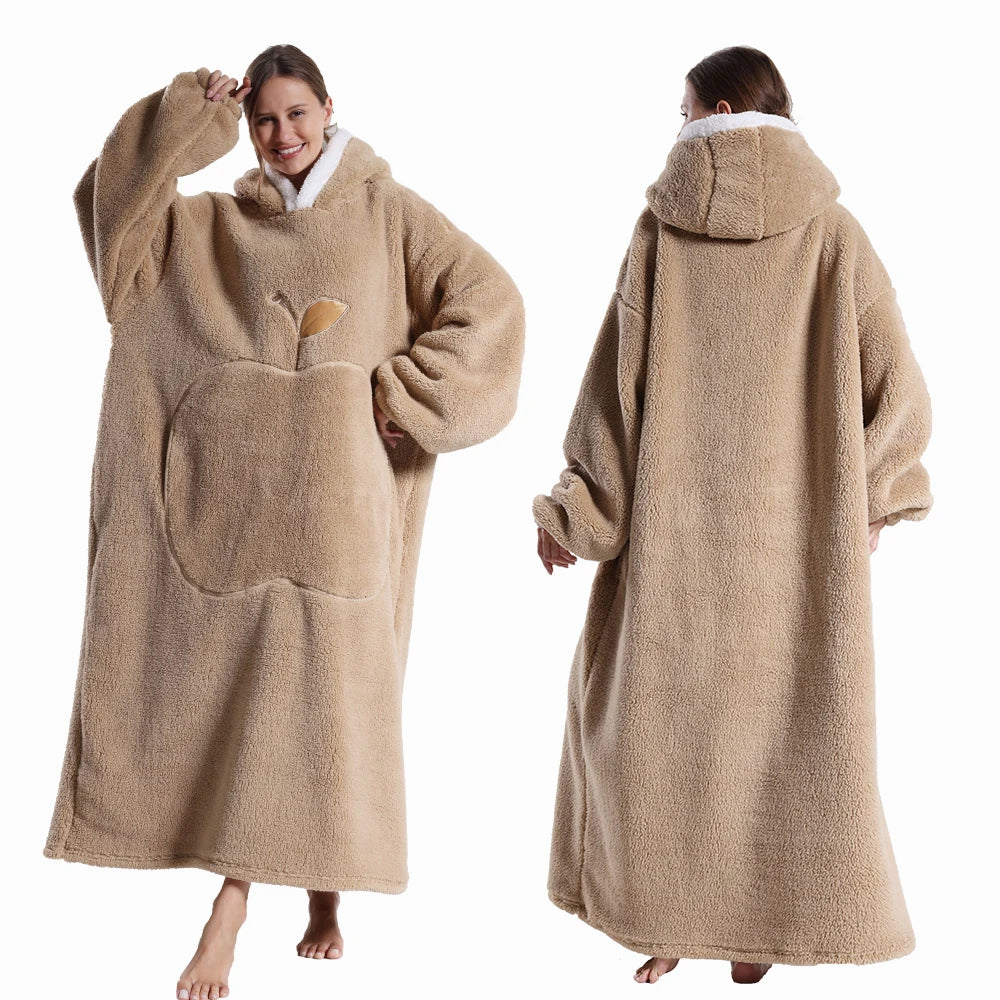 Extra Long Wearable Blankets, Winter Flannel Hooded Blanket, Full Sleeves Men Women Soft Throw Blanket.