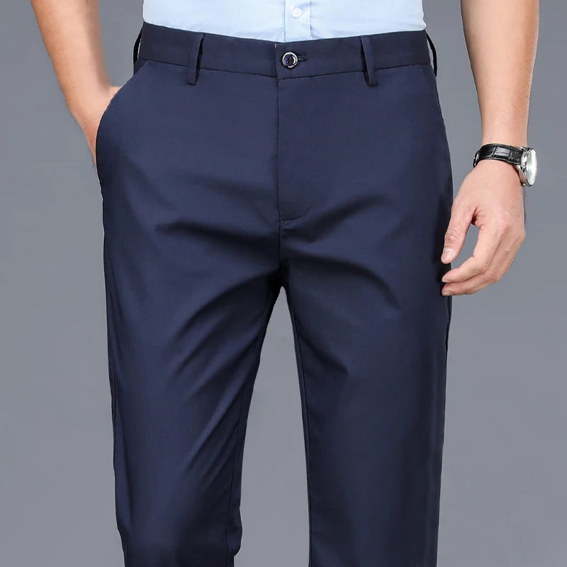 Male Pants Stretch Solid  Casual  Trousers  Quick Dry  Straight Pants