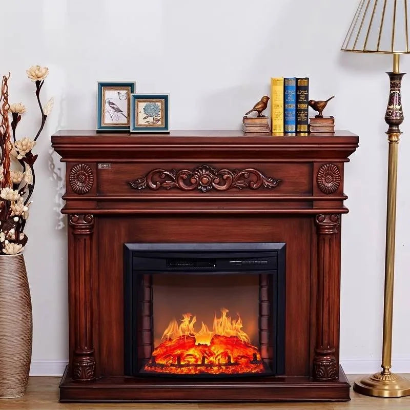 Natural Wood Living Room Fireplace Rustic  Decoration