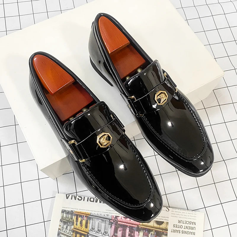 New Black Loafers, Men Slip-On Round Toe Fashion Dress Shoes, for Men Size 38-47.