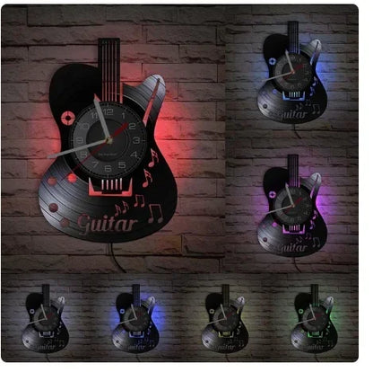 Vinyl Record LED Wall Clock , Music Theme Guitar Clock