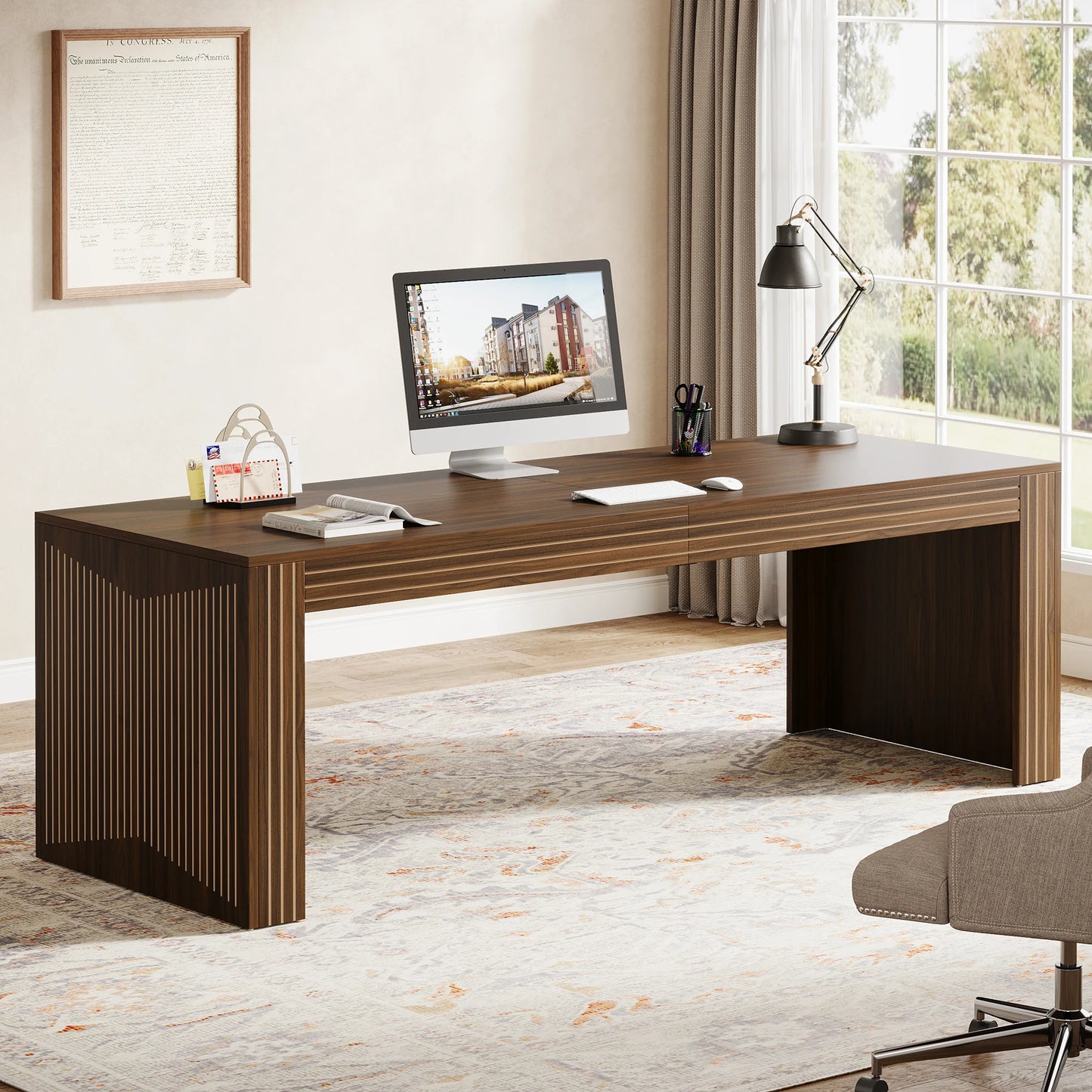 79-Inch Extra Long Desk, Two Person Double Desk for Home Office, Wooden Long Computer Desk.