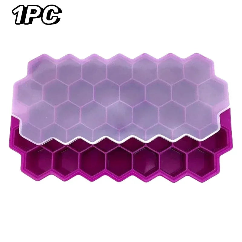 37 Grid Ice Cube Trays Freezer with Lid, Silicone for Small Ice Cube Molds, Easy-Release Reusable.