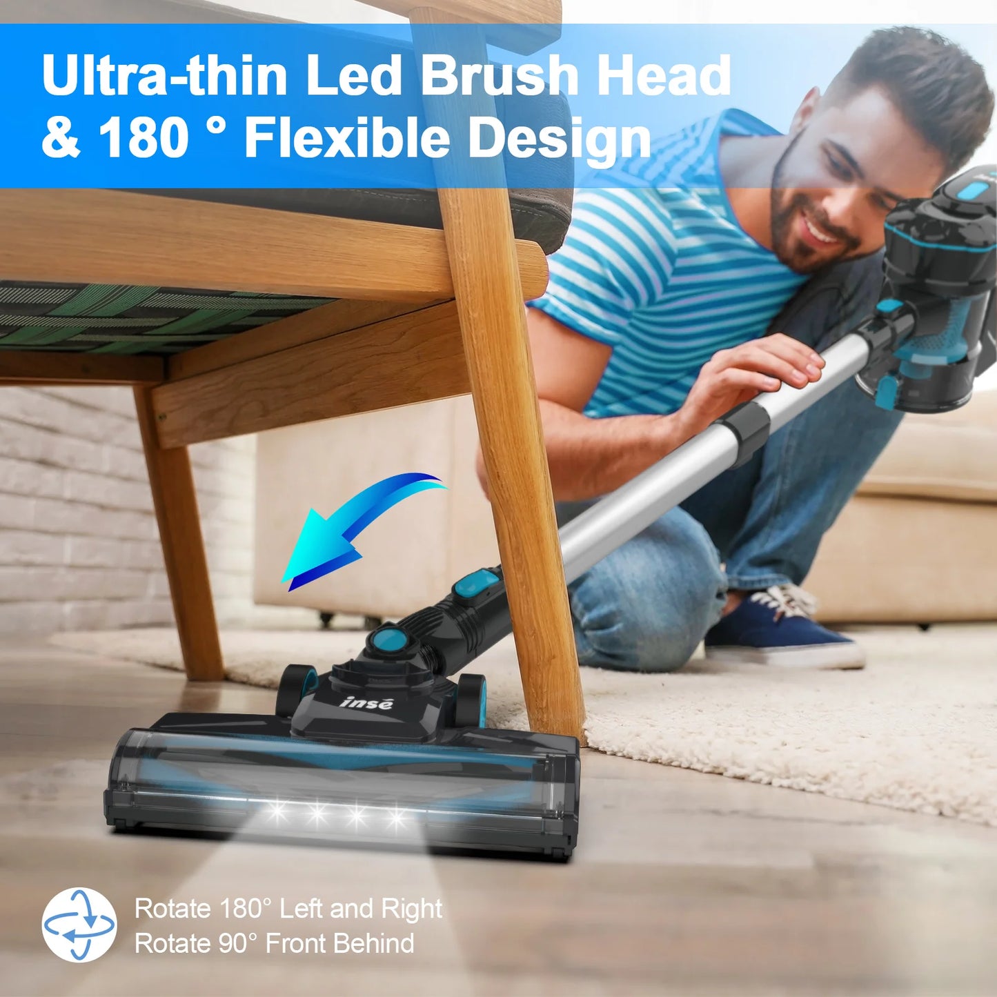 Cordless Vacuum Cleaner, 20KP Stick Vacuum up to 40min Runtime, 6-in-1 Cordless Vacuum for Household Cleaning.