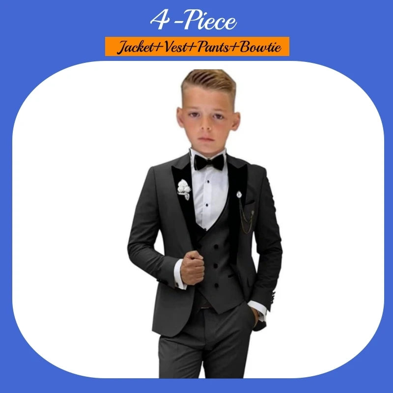 Autumn New Arrival Kids Formal Suit Set, 3 Pieces Velvet Notched Lapel Neck , Matching Vest and Pants, Boy's Tuxedo Set.