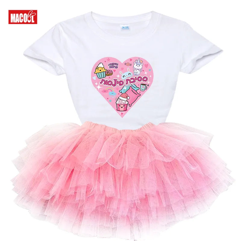 Kawaii Heart Outfit Girls Shirt Tutu Set, Child Outfits.