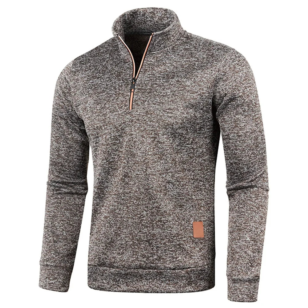 Men Sweatshirts Thicker Half Zipper, Pullover Solid Color Turtleneck.