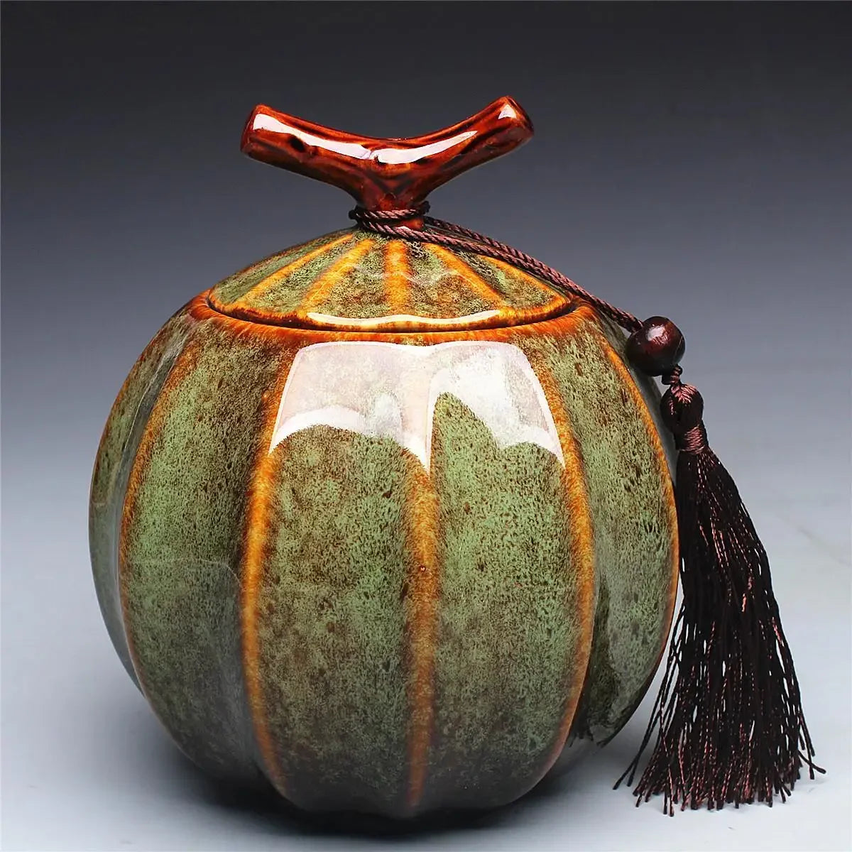 Pumpkin Style Tea Jar Ceramic Tea Barrel Yellow, Green, red Sealed Storage Pot .