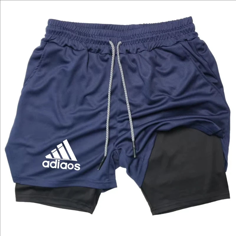 Men Compression Shorts, Summer Gym Fitness, Running, Training, Sports Shorts, Two-In-One Mesh Shorts.