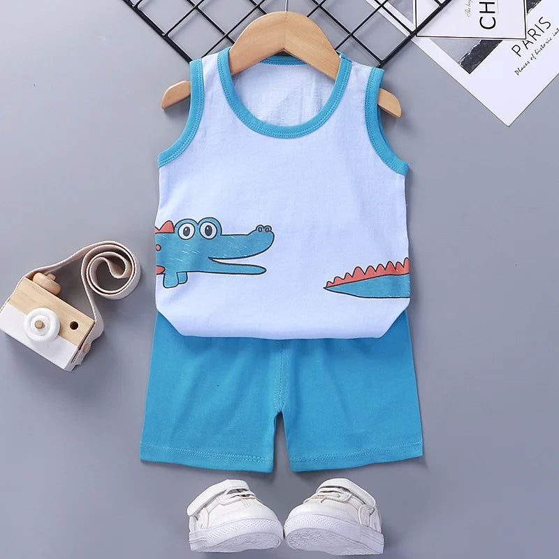 Kids Clothes Boys Girls Vest Suit,  Summer Children's Clothing baby Cotton Shorts Tank Top.
