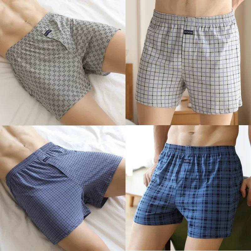 Plus Size 100% Cotton Plaid Boxer Shorts Widen Waist Underwear.