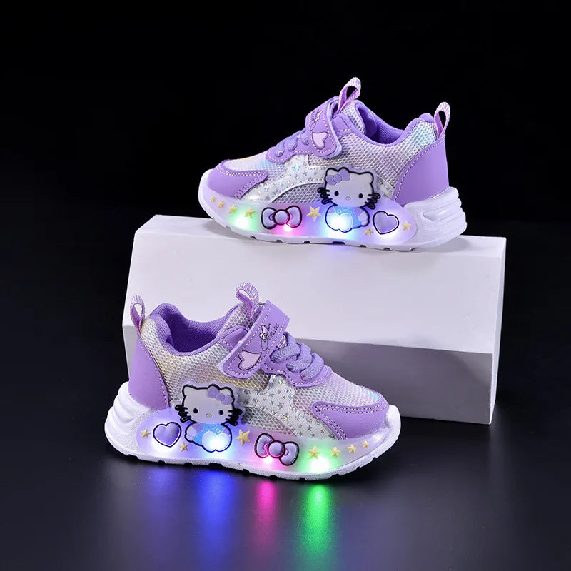 Hello Kitty Led Casual Sneakers for Summer ,Girls Print Lighted Non-Slip, Cute Outdoors Sport Shoes.