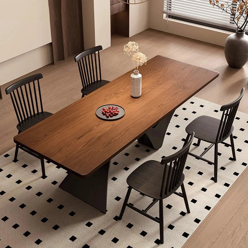 Modern retro solid wood rectangular dining table set.