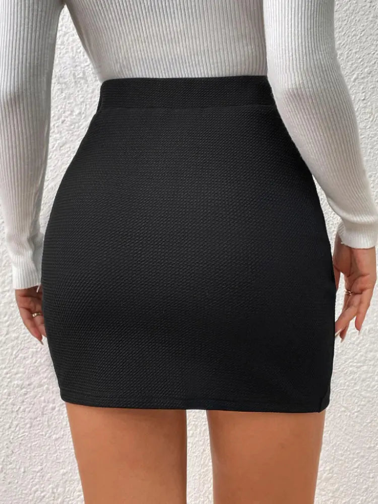 Black Split Mini Skirts, Women Summer Sexy High Waist Slit Skirt.