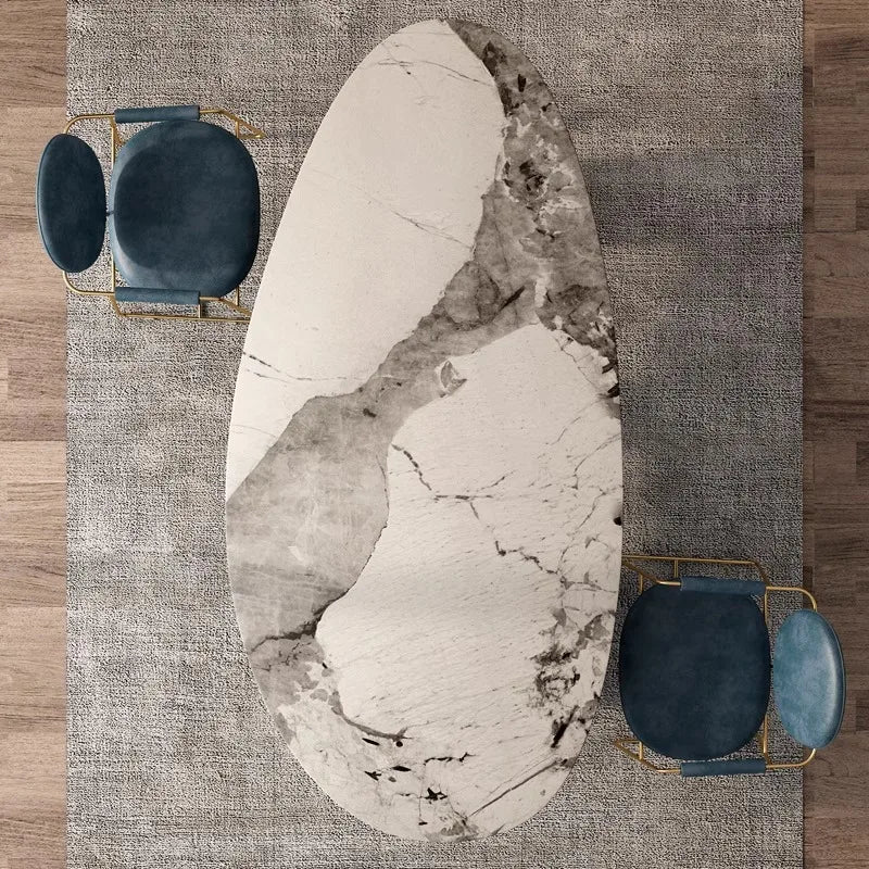 Italian Luxury Stainless Steel Dining Table,  Stone Tabletop, Easy-Clean