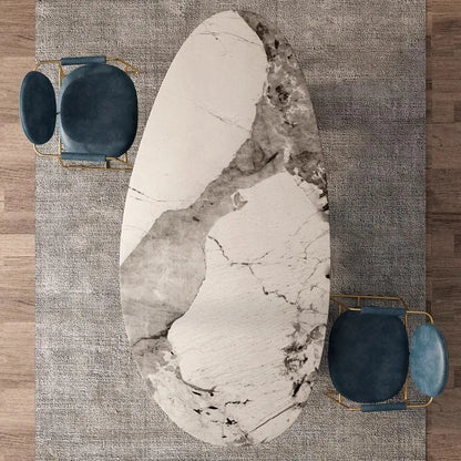 Italian Luxury Stainless Steel Dining Table,  Stone Tabletop, Easy-Clean