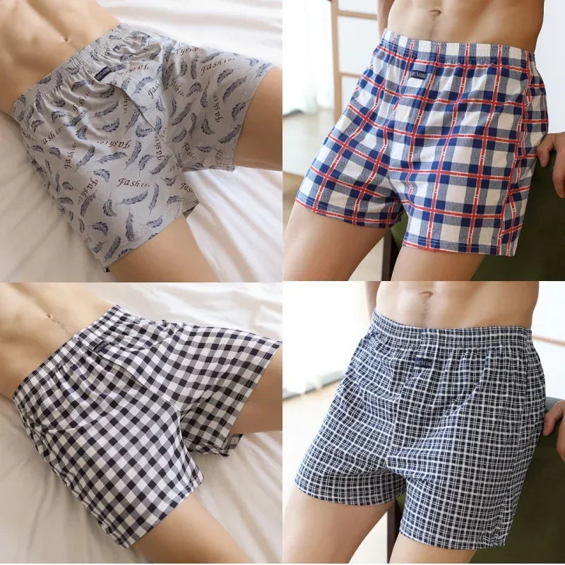 Plus Size 100% Cotton Plaid Boxer Shorts Widen Waist Underwear.