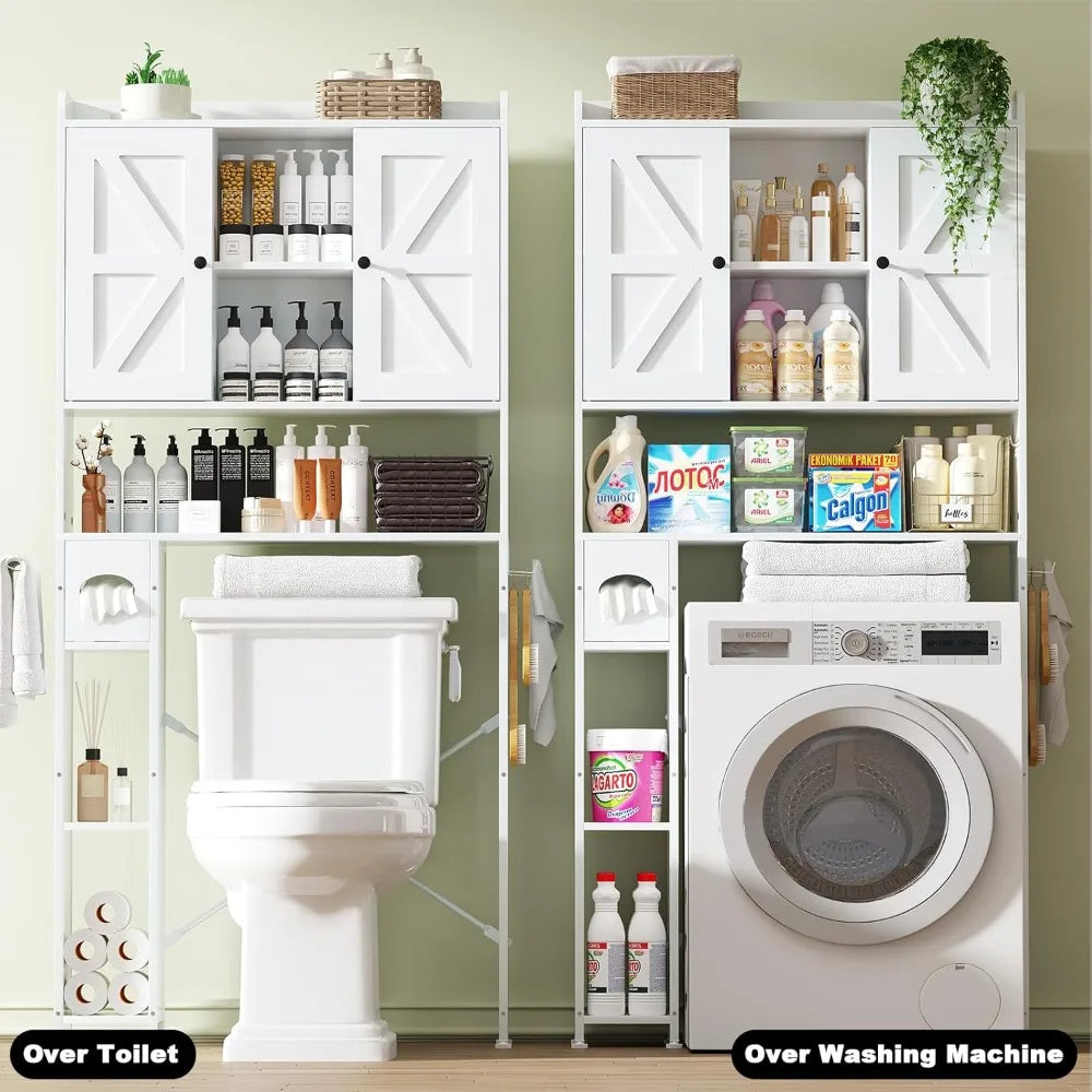 32"W Over The Toilet Storage Cabinet, with Metal Frame and 7 Storage Shelves.