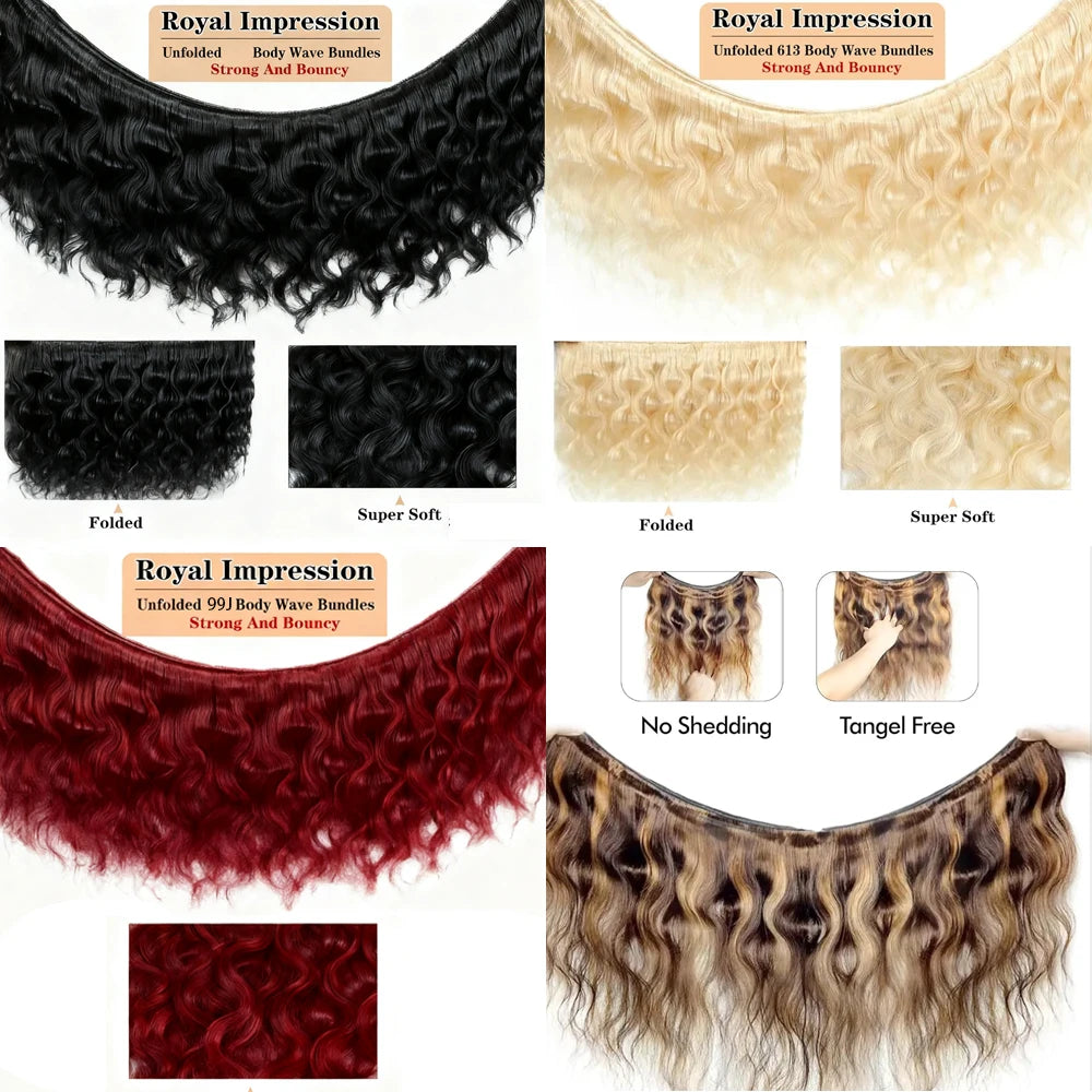 16A Colored 613 Human Hair Bundles, 100% Burgundy Raw Hair Weave Extensions Highlight, Body Wave Bundles Human Hair With Closure.