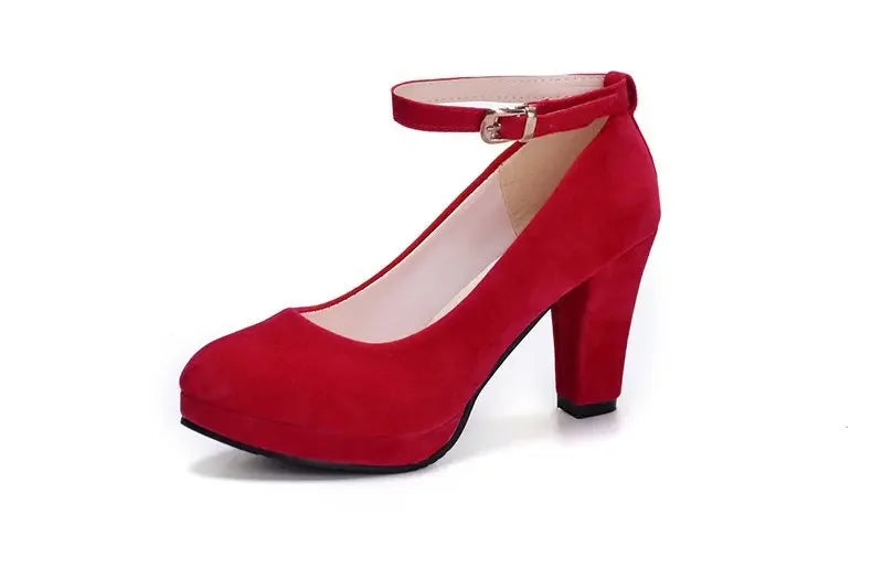 Spring Women Pumps High Heel Ankle Strap Round Toe Shoes.