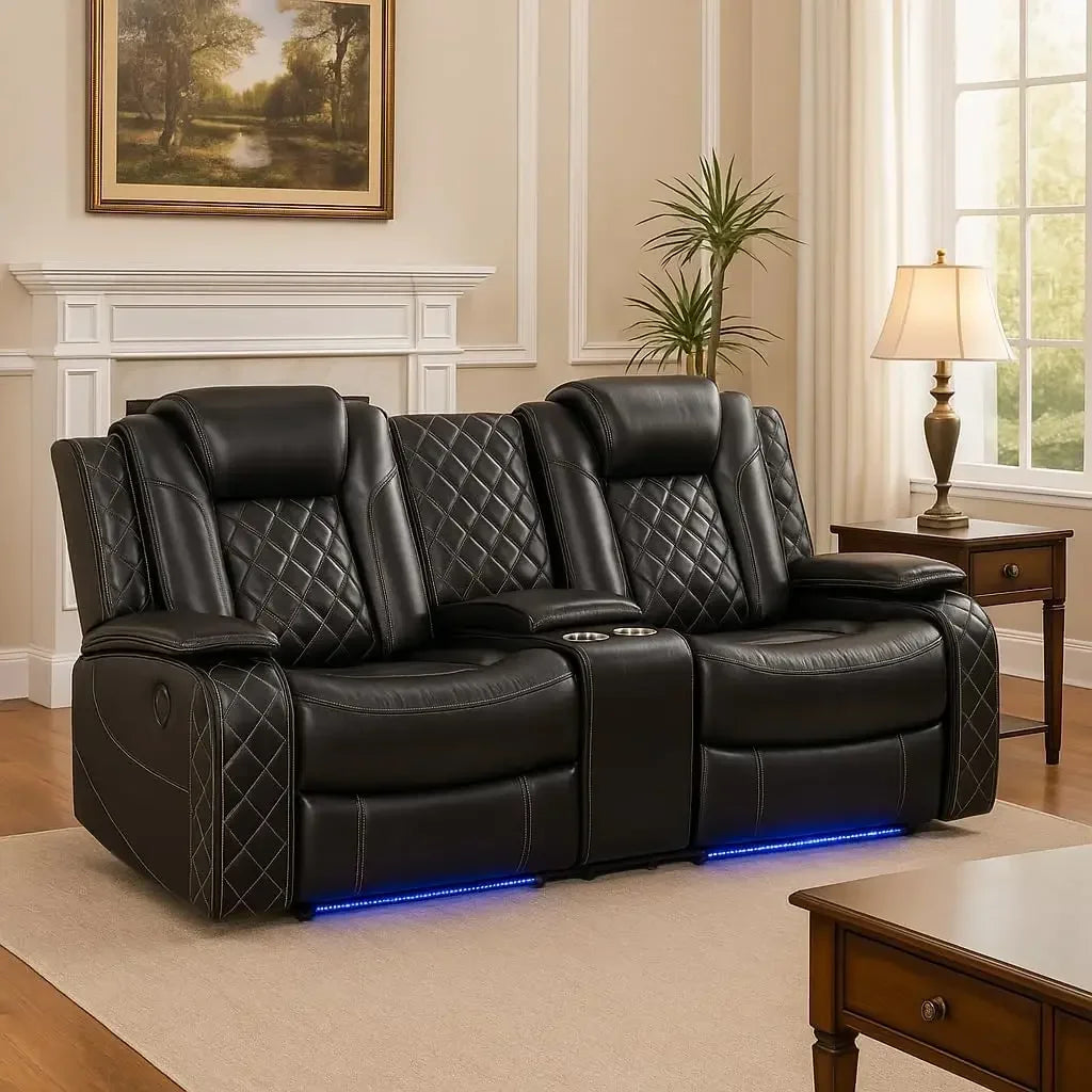 Power Living Room Furniture Sets, Electric Recliner Chair with LED Light, Sectional Sofa Loveseat with Wireless Charging.