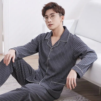 Pajamas Men's Long-Sleeved Spring and Autumn Men's Two-Piece Suit