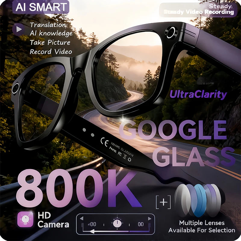 2025 NEW 800W Pixel UHD Camera Smart Glasses, Video Recording, AI Photo Recognition, Answer Translation, Bluetooth Call Sunglasses.