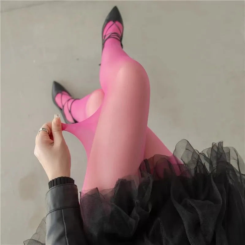 Women Sexy Transparent Stockings Ladies White Green, Breathable Nylon Elastic Tights, Y2k Dopamine Multicolor Stretchy Pantyhose.