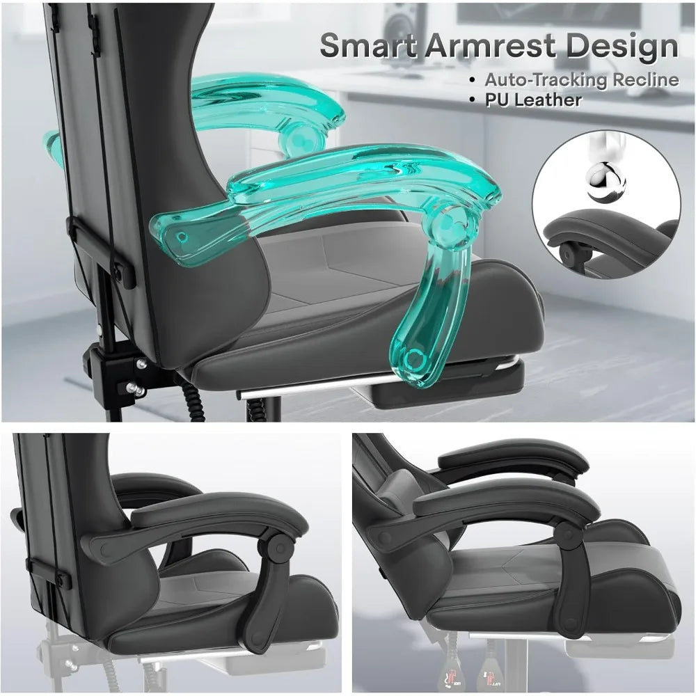 Athena Collection Carbon Fiber Black Gaming Chair - Ergonomic with Footrest, Headrest, Lumbar Support, Height Adjustable Swivel.