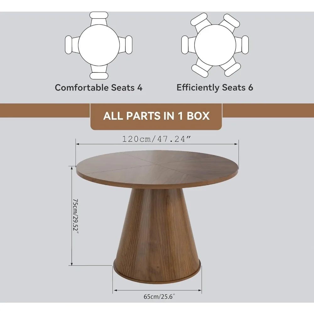 Round Fluted Dining Table for 4, 47 Inch Table for Kitchen