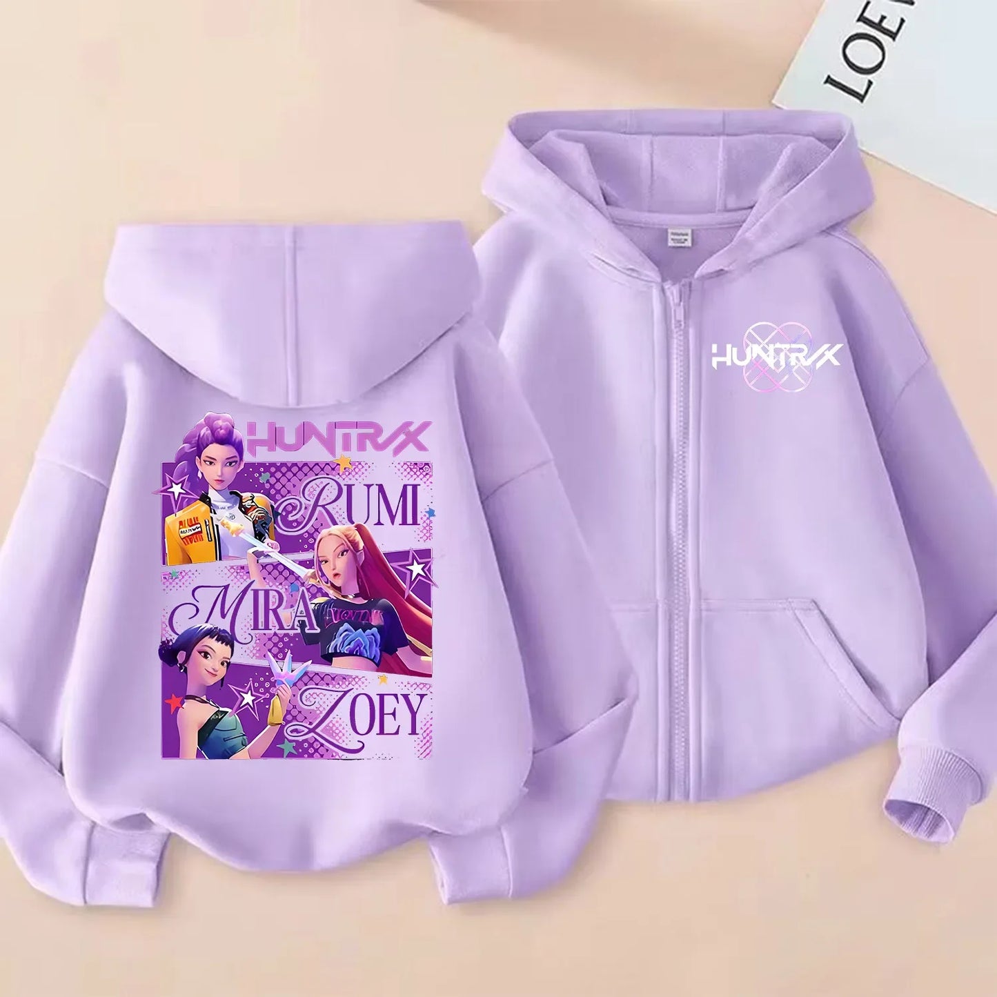 Demon Hunters Zipper Hoodie Cartoon Girls Coat, Fashion Thin Clothes Purple Hoodie Jacket Kids Sweatshirt.